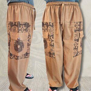 Brown Unisex Hippie Pants | 100% Cotton Cargo Pants | Wide Leg Yoga Pants |